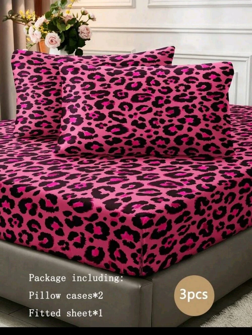 Pink Leopard Print Fitted Sheet Set - Bold Pink Bedding KING